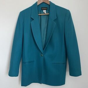 Vintage Requirements Teal Wool‎ Blazer Size 10 Women's Retro Statement Jacket